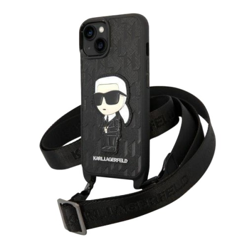 Lagerfeld для iPhone 15 чехол Crossbody PU Saffiano Monogram NFT Karl Ikonik +Strap Hard Blk