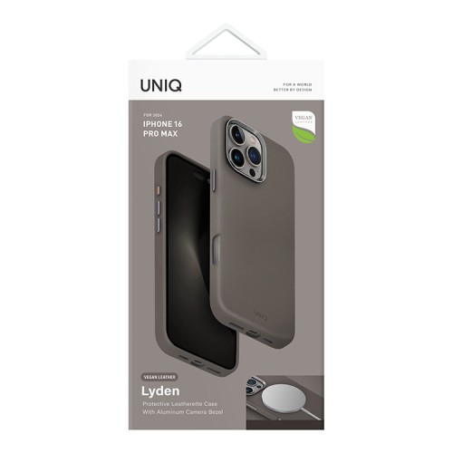 Uniq для iPhone 16 Pro Max чехол кожаный Lyden Grey (Magsafe)