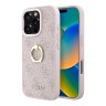 Guess для iPhone 16 Pro чехол PU кожа 4G +кольцо держатель, розовый