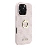 Guess для iPhone 16 Pro чехол PU кожа 4G +кольцо держатель, розовый