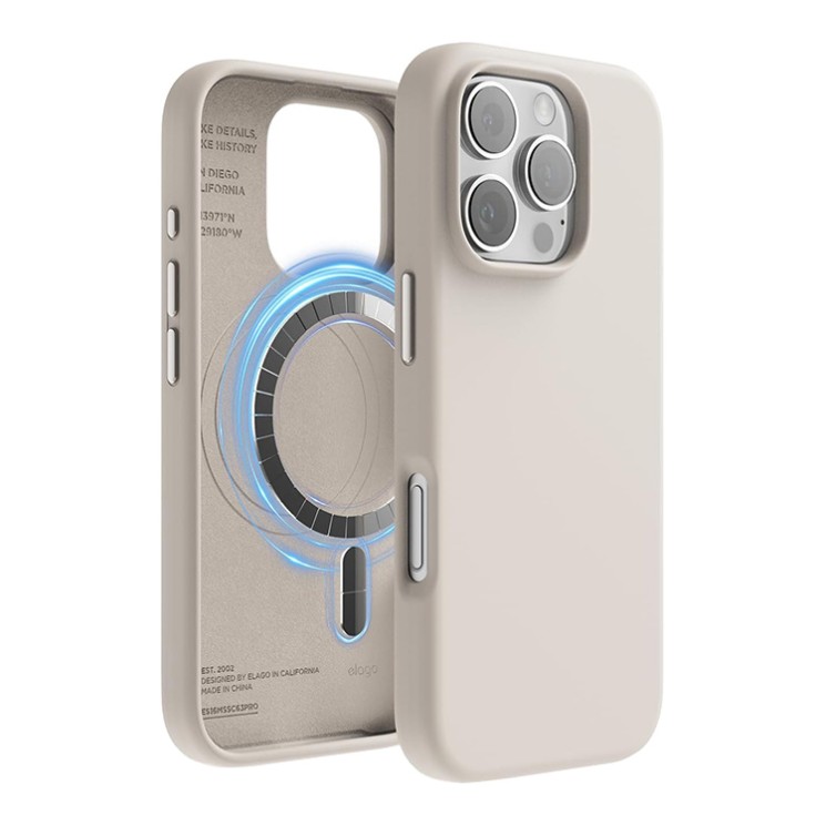 Elago для iPhone 16 Pro Max чехол Soft silicone (Liquid) Stone (MagSafe)
