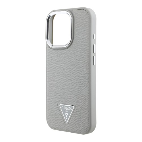 Guess для iPhone 16 Pro чехол PU Grained leather Triangle metal logo Hard Beige (MagSafe)
