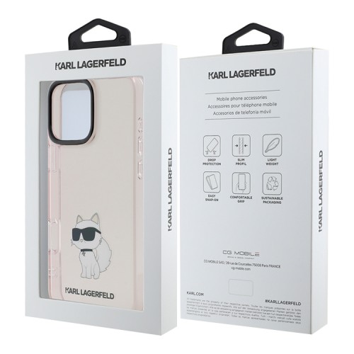 Karl Lagerfeld для iPhone 16 Pro Max чехол PC/TPU NFT Choupette body Translucent Pink