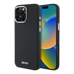 DKNY для iPhone 16 Pro Max чехол Liquid Silicone Metal logo and Camera frame Hard Black (MagSafe)