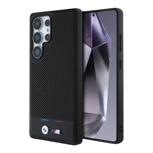 BMW для Galaxy S25 Ultra чехол M-Collection PU Perforated Tricolor Metal logo Hard Black (MagSafe)