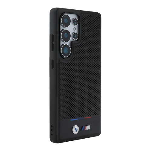 BMW для Galaxy S25 Ultra чехол M-Collection PU Perforated Tricolor Metal logo Hard Black (MagSafe)