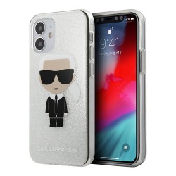 Чехол Karl Lagerfeld Iconic Karl Hard Glitter для iPhone 12 mini, серебристый