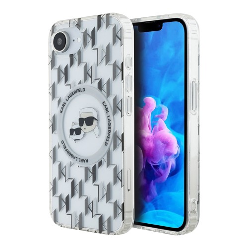 Karl Lagerfeld для iPhone 16e чехол PC/TPU Monogram NFT Karl & Choupette Hard Transparent (MagSafe)