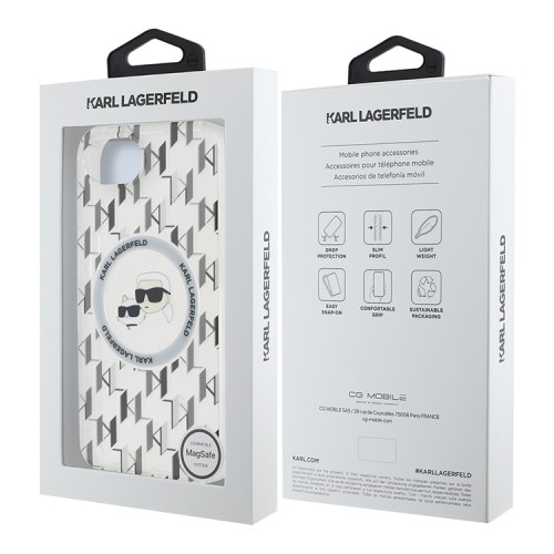 Karl Lagerfeld для iPhone 16e чехол PC/TPU Monogram NFT Karl & Choupette Hard Transparent (MagSafe)