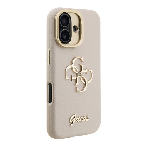Guess для iPhone 16 чехол PU Grained leather 4G Big metal logo and Camera Stand Hard Beige