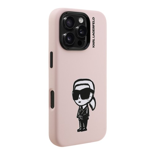 Karl Lagerfeld для iPhone 16 Pro Max чехол Liquid Silicone Sketch Karl Ikonik Pink (MagSafe)