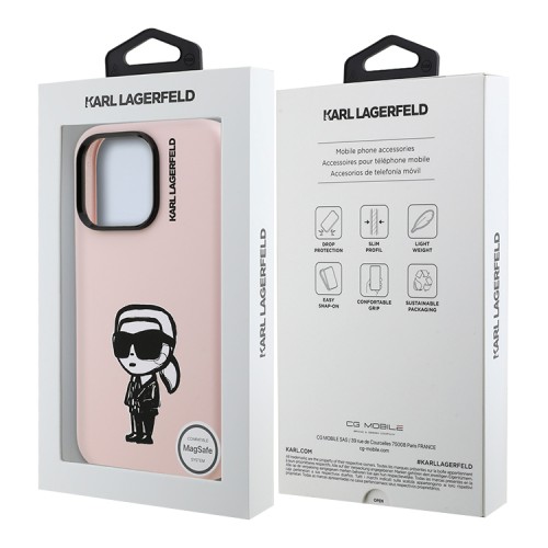Karl Lagerfeld для iPhone 16 Pro Max чехол Liquid Silicone Sketch Karl Ikonik Pink (MagSafe)