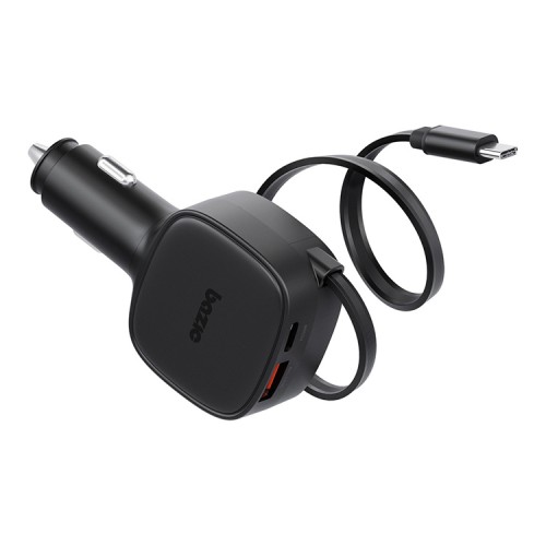 Energea АЗУ Bazic GoDrive Loop 84, USB-C +USB-A +75cm retractable USB-C cable (Total 84W) Black
