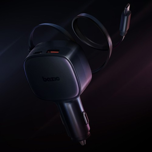 Energea АЗУ Bazic GoDrive Loop 84, USB-C +USB-A +75cm retractable USB-C cable (Total 84W) Black