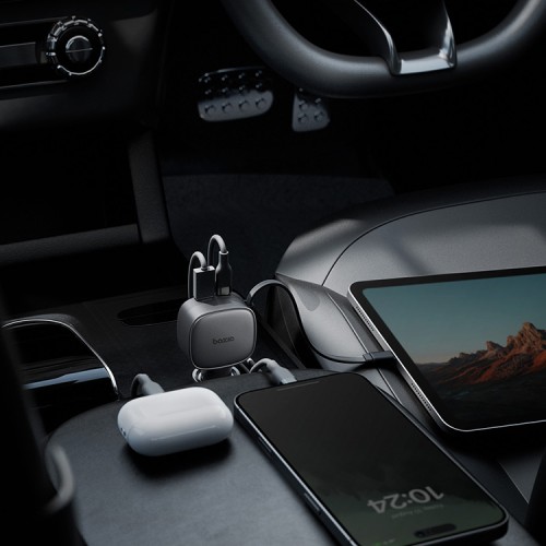 Energea АЗУ Bazic GoDrive Loop 84, USB-C +USB-A +75cm retractable USB-C cable (Total 84W) Black