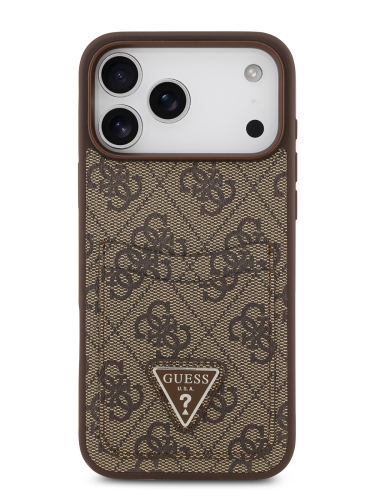 Guess для iPhone 17 Pro чехол PU 4G Double cardslot Triangle metal logo Hard Brown