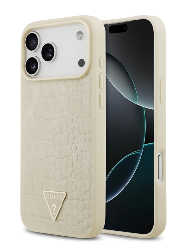 Guess для iPhone 17 Pro Max чехол PU Croco Triangle metal logo Hard Gold (MagSafe)