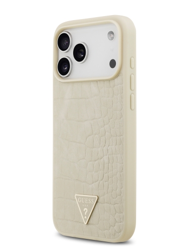 Guess для iPhone 17 Pro Max чехол PU Croco Triangle metal logo Hard Gold (MagSafe)