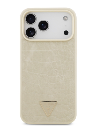 Guess для iPhone 17 Pro Max чехол PU Croco Triangle metal logo Hard Gold (MagSafe)