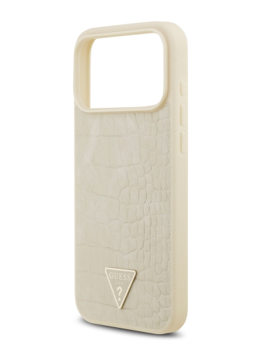 Guess для iPhone 17 Pro Max чехол PU Croco Triangle metal logo Hard Gold (MagSafe)