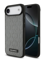 Karl Lagerfeld для iPhone Air чехол PU Saffiano Monogram Metal Plate logo Hard Grey (MagSafe)