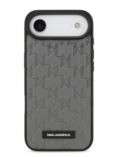 Karl Lagerfeld для iPhone Air чехол PU Saffiano Monogram Metal Plate logo Hard Grey (MagSafe)