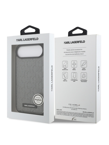Karl Lagerfeld для iPhone Air чехол PU Saffiano Monogram Metal Plate logo Hard Grey (MagSafe)