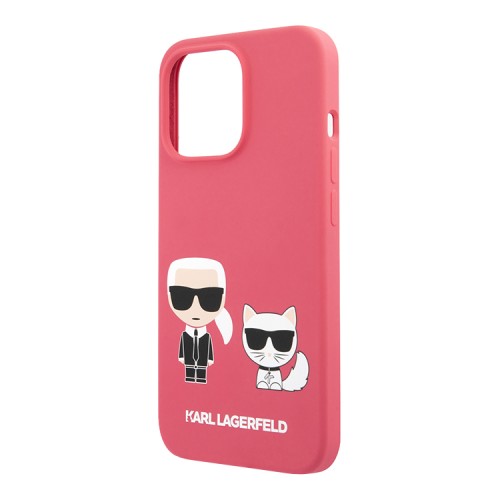 Чехол Lagerfeld Liquid silicone Karl & Choupette Hard для iPhone 13 Pro, фуксия