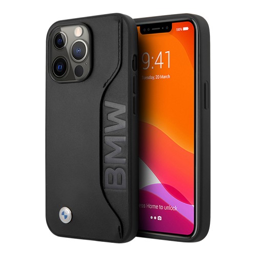 Кожаный чехол BMW Signature Genuine leather with cardslot Hard для iPhone 13 Pro Max, черный