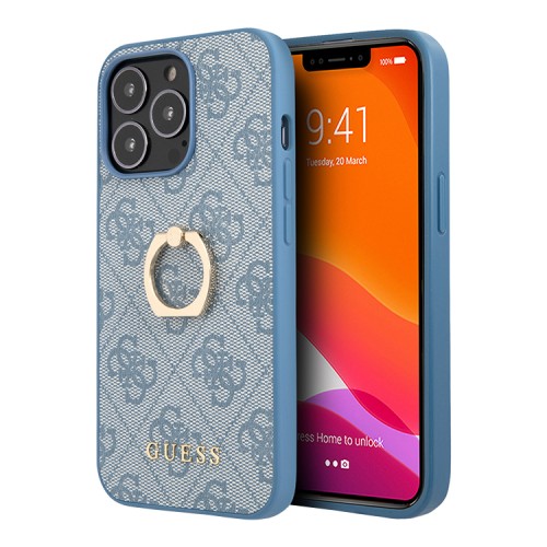 Чехол Guess PU 4G + Ring Hard для iPhone 13 Pro Max, синий