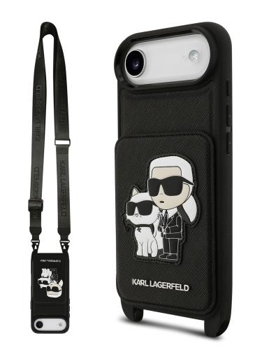 Karl Lagerfeld для iPhone Air чехол Crossbody cardslot PU Saffiano NFT Karl&Choupette Hard Black