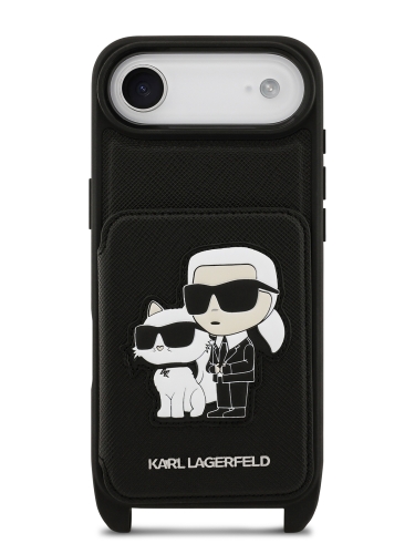Karl Lagerfeld для iPhone Air чехол Crossbody cardslot PU Saffiano NFT Karl&Choupette Hard Black
