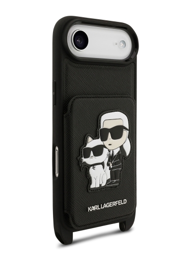 Karl Lagerfeld для iPhone Air чехол Crossbody cardslot PU Saffiano NFT Karl&Choupette Hard Black