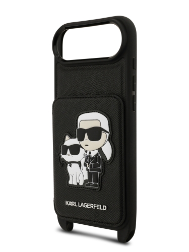 Karl Lagerfeld для iPhone Air чехол Crossbody cardslot PU Saffiano NFT Karl&Choupette Hard Black