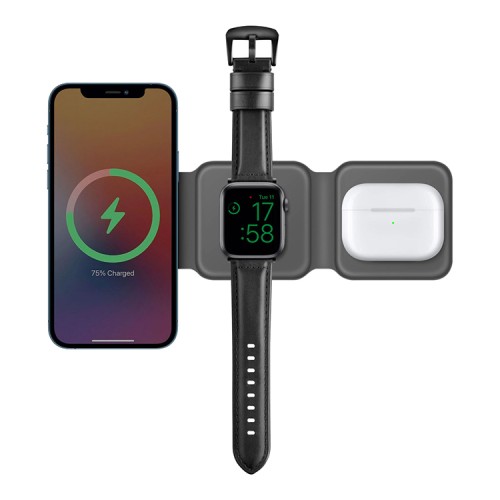 Беспроводная зарядка EnergEA Bazic GoMag Trio magnetic wireless foldable 15W, серая