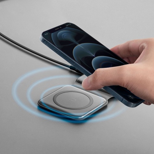 Беспроводная зарядка EnergEA Bazic GoMag Trio magnetic wireless foldable 15W, серая