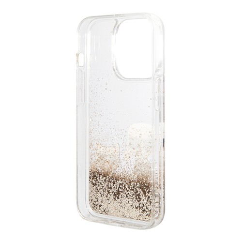 Чехол Lagerfeld Liquid glitter Karl and Choupette Hard для iPhone 14 Pro, золотой