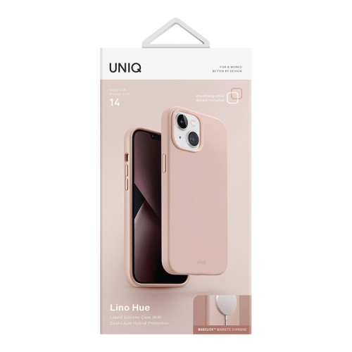 Силиконовый чехол Uniq LINO для iPhone 14, розовый (Magsafe)