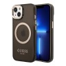 Чехол Guess Metal outline Hard Translucent для iPhone 14 Plus, черный/золотой (MagSafe)