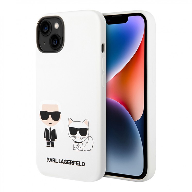 Чехол Lagerfeld Liquid silicone Karl & Choupette Hard для iPhone 14 Plus, белый