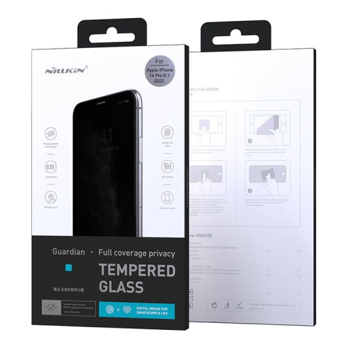 Защитное стекло Nillkin Guardian Антишпион для iPhone 14 Pro, черная рамка