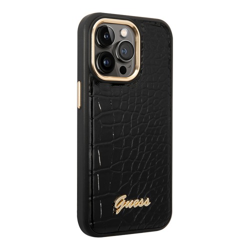 Чехол Guess PU Croco metal logo Hard для iPhone 14 Pro, черный