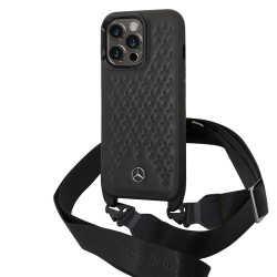 Чехол Mercedes Leather Stars Hard +Crossbody strap для iPhone 14 Pro Max, черный