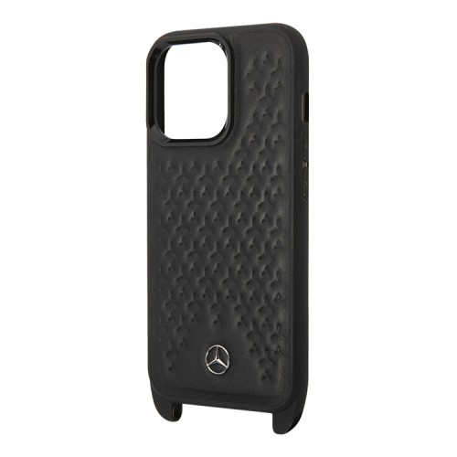 Чехол Mercedes Leather Stars Hard +Crossbody strap для iPhone 14 Pro Max, черный