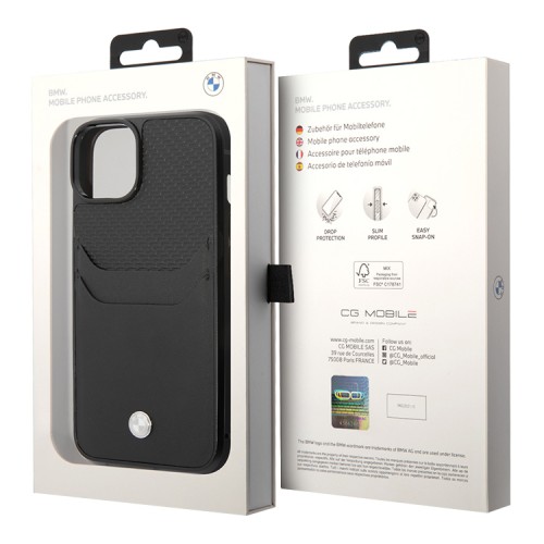 Кожаный чехол BMW Signature leather with cardslot Hard для iPhone 14 Plus, черный