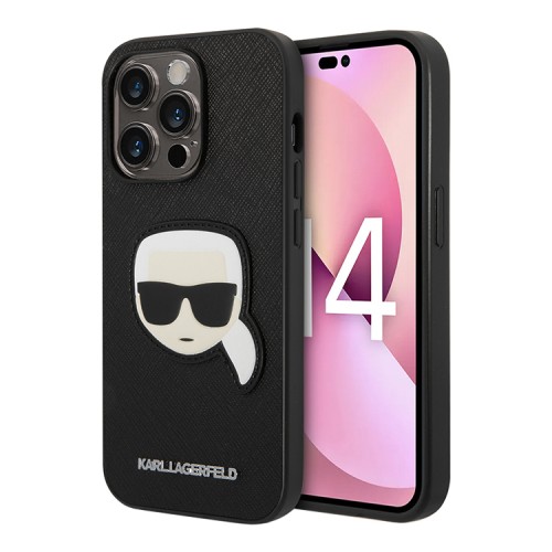 Чехол Lagerfeld PU Saffiano Karl head Patch Hard для iPhone 14 Pro, черный