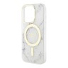 Чехол Guess Marble Hard для iPhone 14 Pro, белый/золотой (MagSafe)