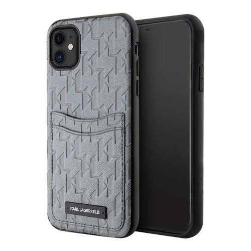 Чехол Lagerfeld PU Saffiano Monogram with Cardslot Hard для iPhone 11, серебристый