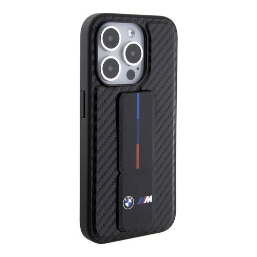 BMW для iPhone 15 Pro Max чехол GripStand M-Collection PU Carbon eff Tricolor Hard Black
