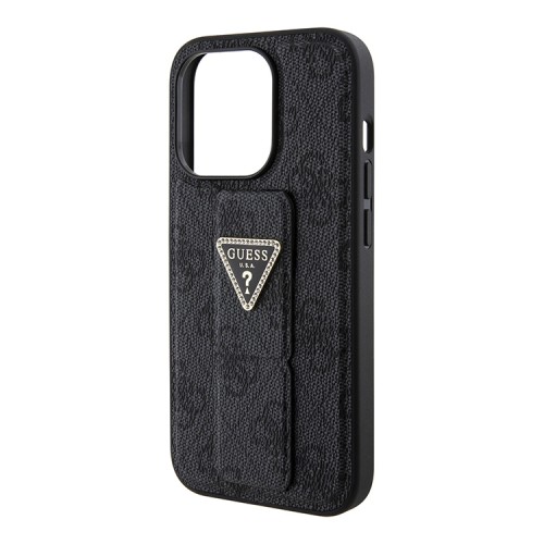 Guess для iPhone 15 Pro чехол GripStand PU 4G with Triangle Diamond metal logo Hard Black